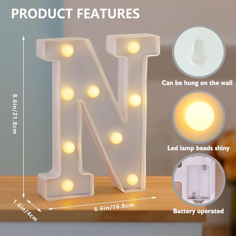 SKYPHAROS LED Marquee Letters, White 26 Alphabet Light Up Letters, Battery Powered LED Letter Lights for Birthday Party, Christmas Night, Home, Bar, Graduation, Wedding Decoration(N) - Image 2